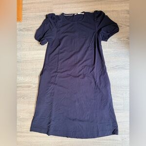 Boden Navy Blue Pointe Knit Stretch Short Puff Sleeve Midi Pocket Dress